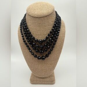 Chic Multi-Strand Black Beaded Necklace